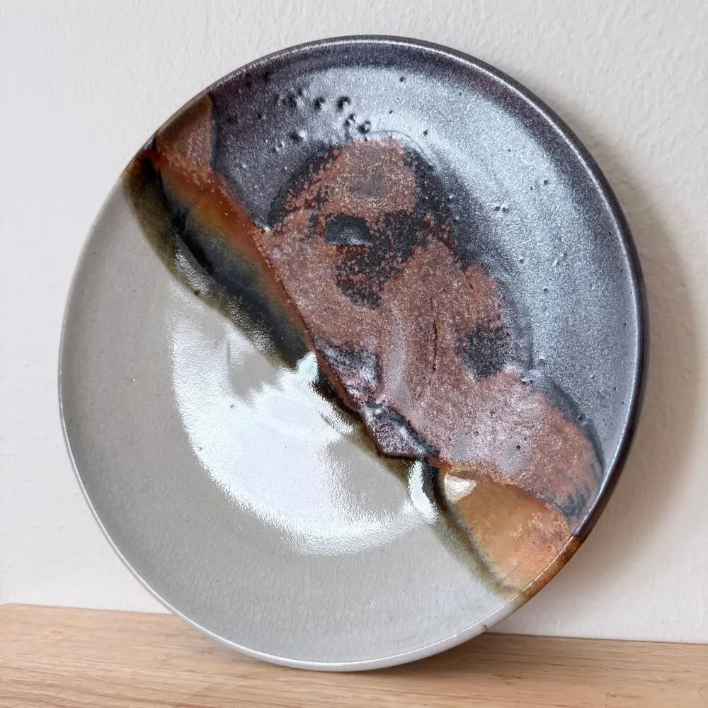 Studio Art Pottery Hand-Thrown Dinner Plate Glaze Signed 10.5” Swirled Vintage